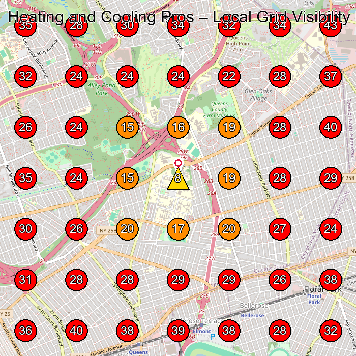 Heating and Cooling Pros GeoGrid visibility map for Hvac Contractor in Jamaica